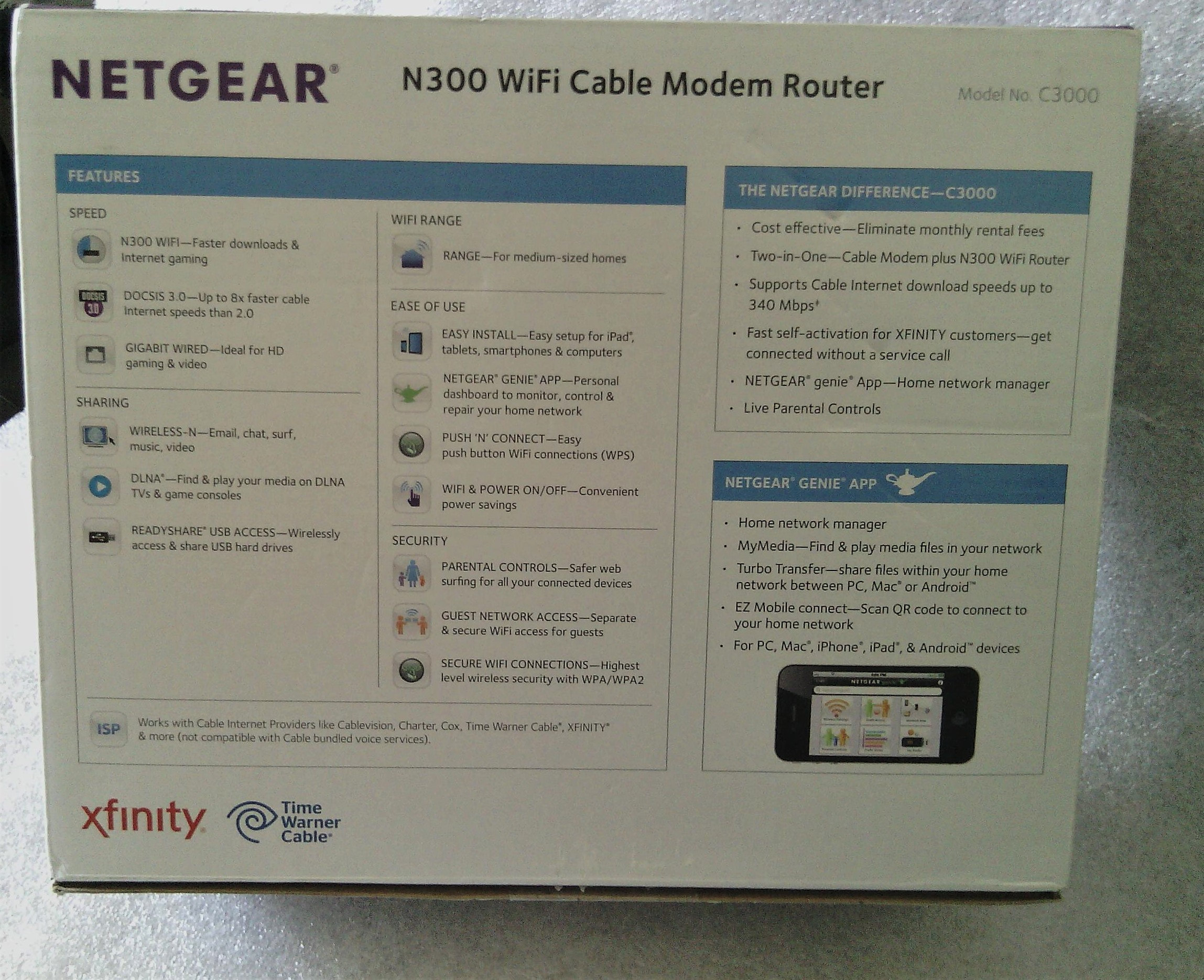 NETGEAR C3000 N300 WiFi Cable Modem Router